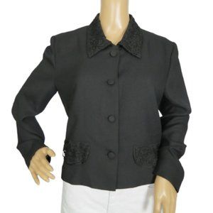 Maggy London Embroidered Collar Black Blazer